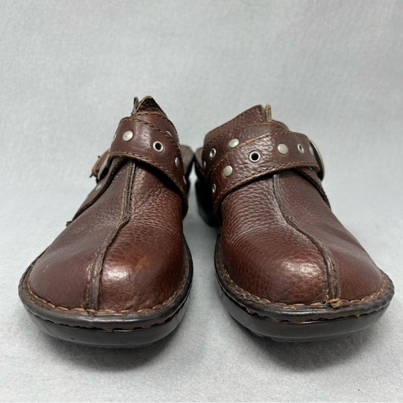 BOC Brown Leather Clogs Mules Euc cute Career Casual 9 stud buckle - Picture 6 of 12